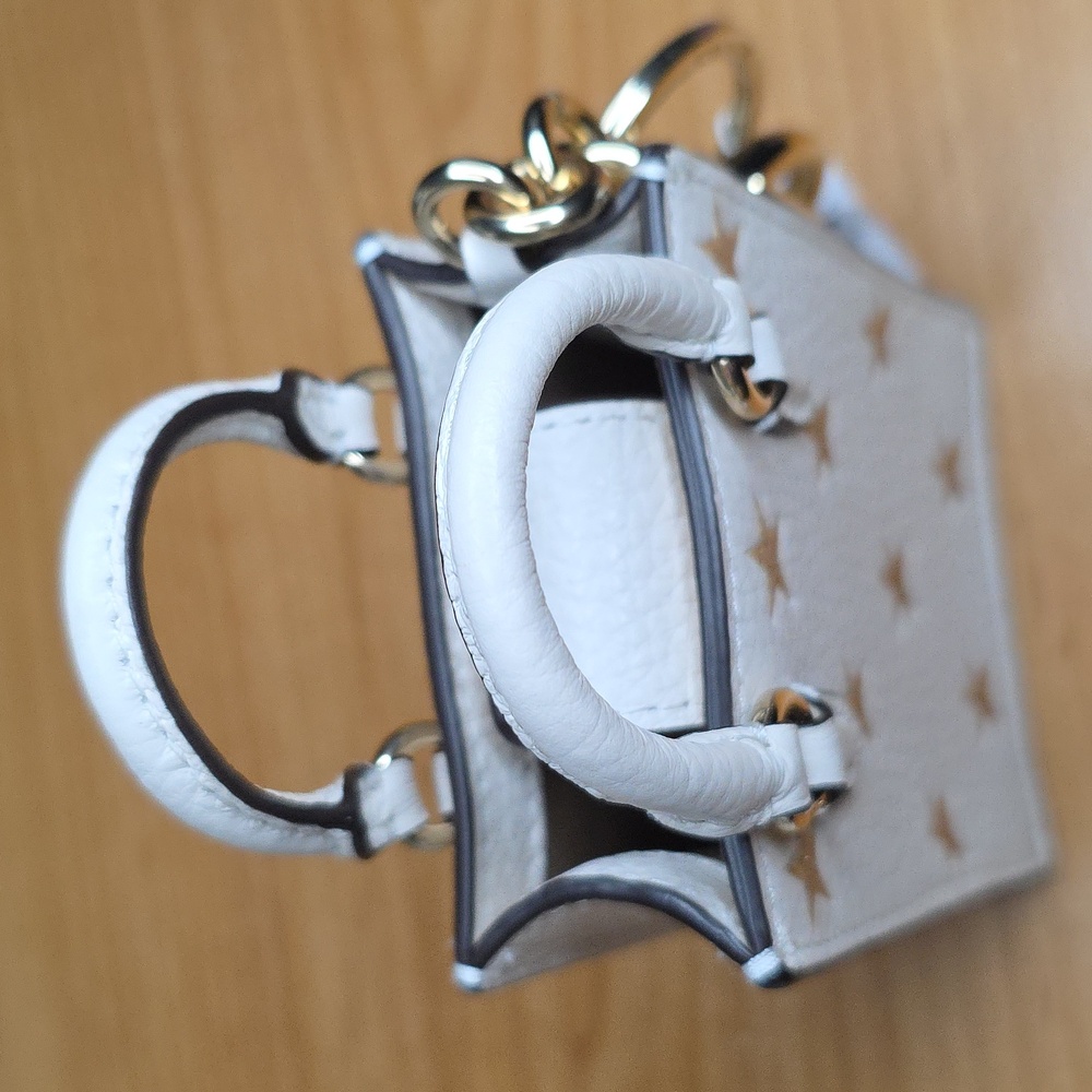 Coach Mini Tote Bag in White with Gold Stars KeyChain - Picture 3 of 3